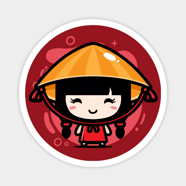 Cute Kawaii Chinese Girl in Traditional Attire // Chibi Style China Magnet by SLAG_Creative